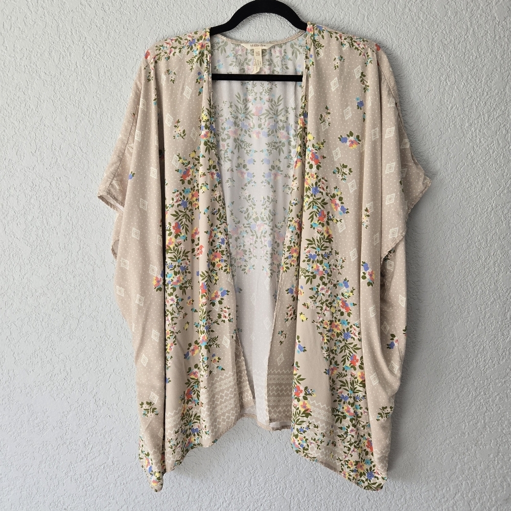 Matilda Jane Womens Tan Floral Kimono Wrap Boho Open Front Shawl XS S